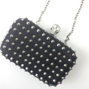 Black Studded Skull Clutch Purse